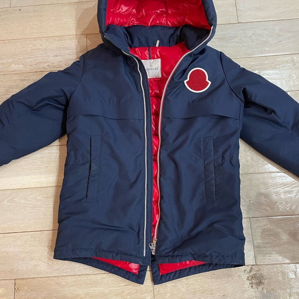 Moncler Kids Navy and Red Hooded Jacket